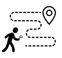 illustration of person searching along a path for a destination represented by a map pin